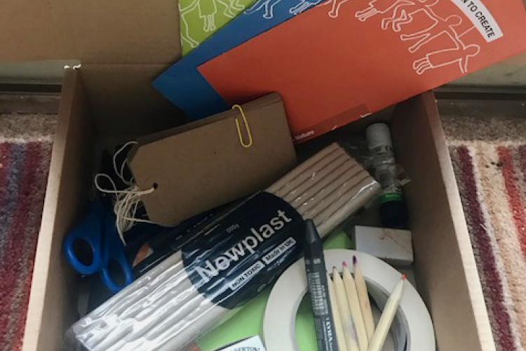 box of art materials